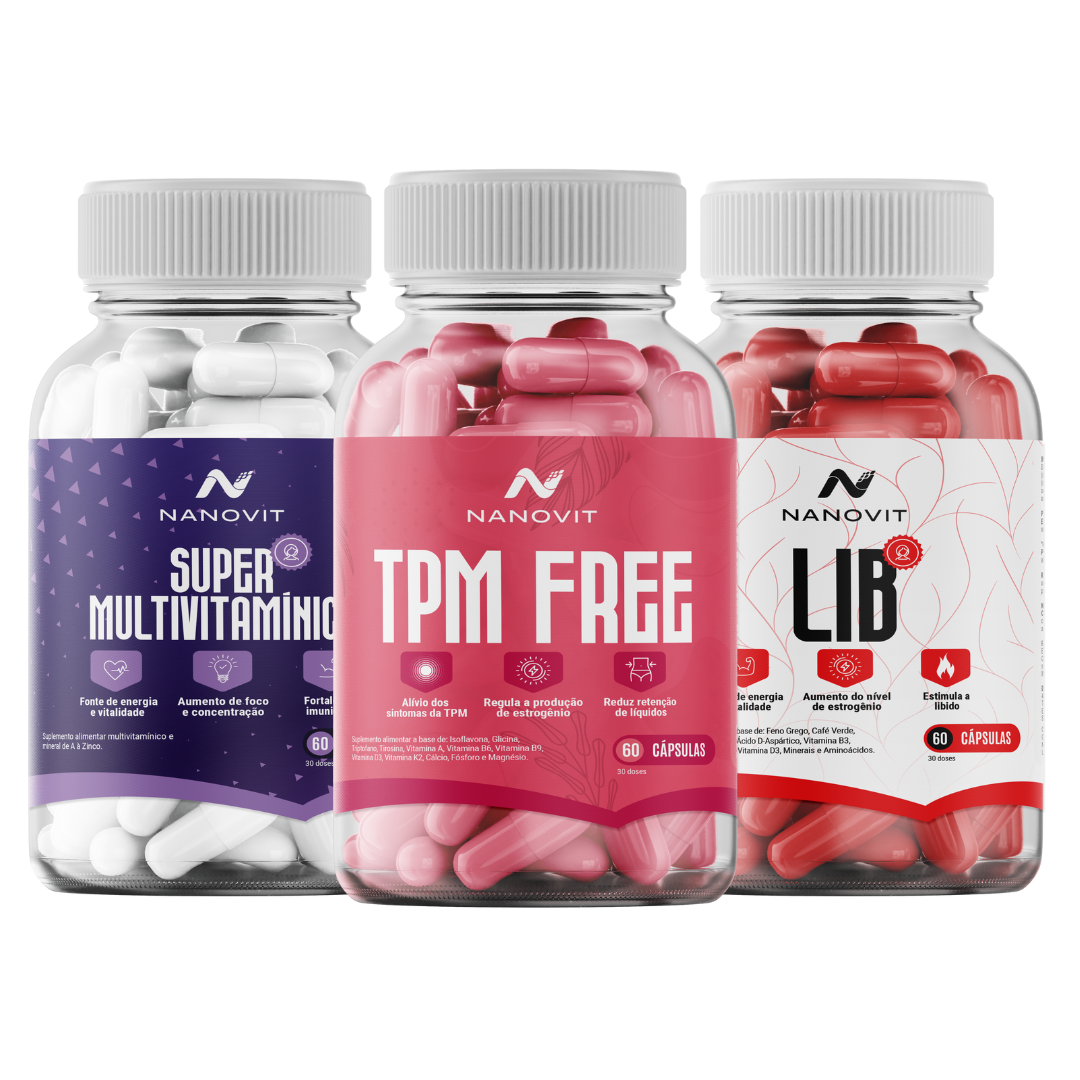 Combo Saúde da Mulher: TPM Free + LIB Woman + Multivitamínico